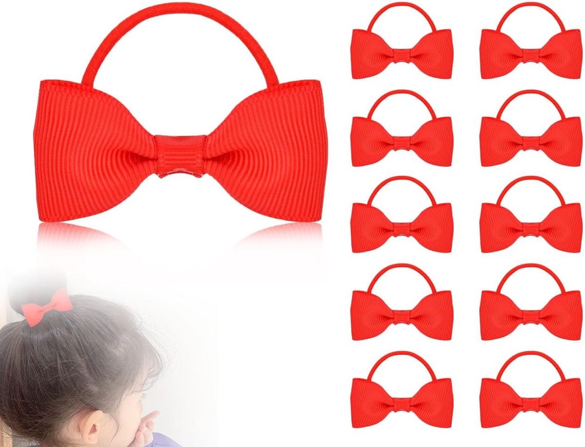 Haarelastiekjes voor babymeisjes - 10 mini-elastiekjes voor paardenstaarten, haaraccessoires en hoofdstyling (rood, 5,5 x 4 cm)