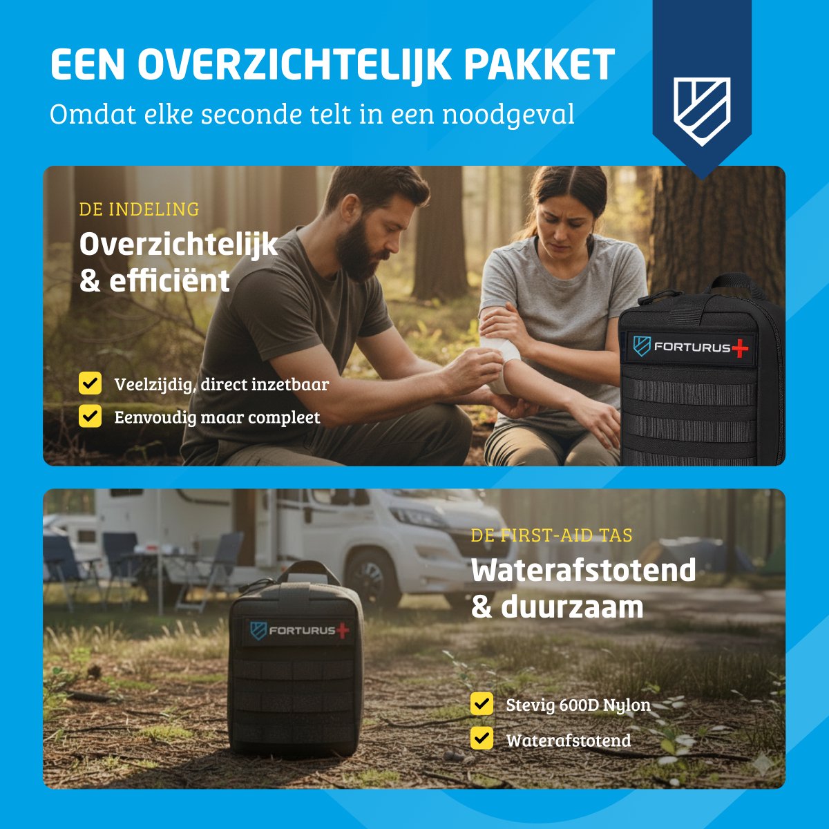 Forturus® Trauma EHBO Kit 190-delig– Complete EHBO Set & First Aid Verbanddoos met First Aid Guide (Pocket First Aid and Wilderness Medicine), Tourniquet, CPR-masker, Spalk & Noodverband voor Auto, Thuis & Outdoor – foto 5