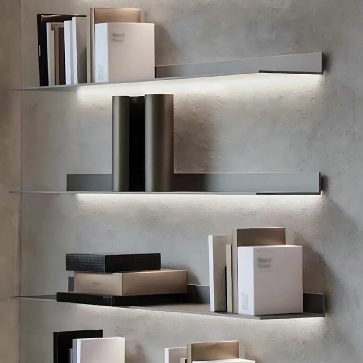 Wandplank Zwevend LED Verlicht 60x23x7.5 cm – Aluminium Floating Wall Shelf – Moderne Muurplank Grijs – Design Wandrek voor Woonkamer & Slaapkamer Decoratie – HomebyNicole