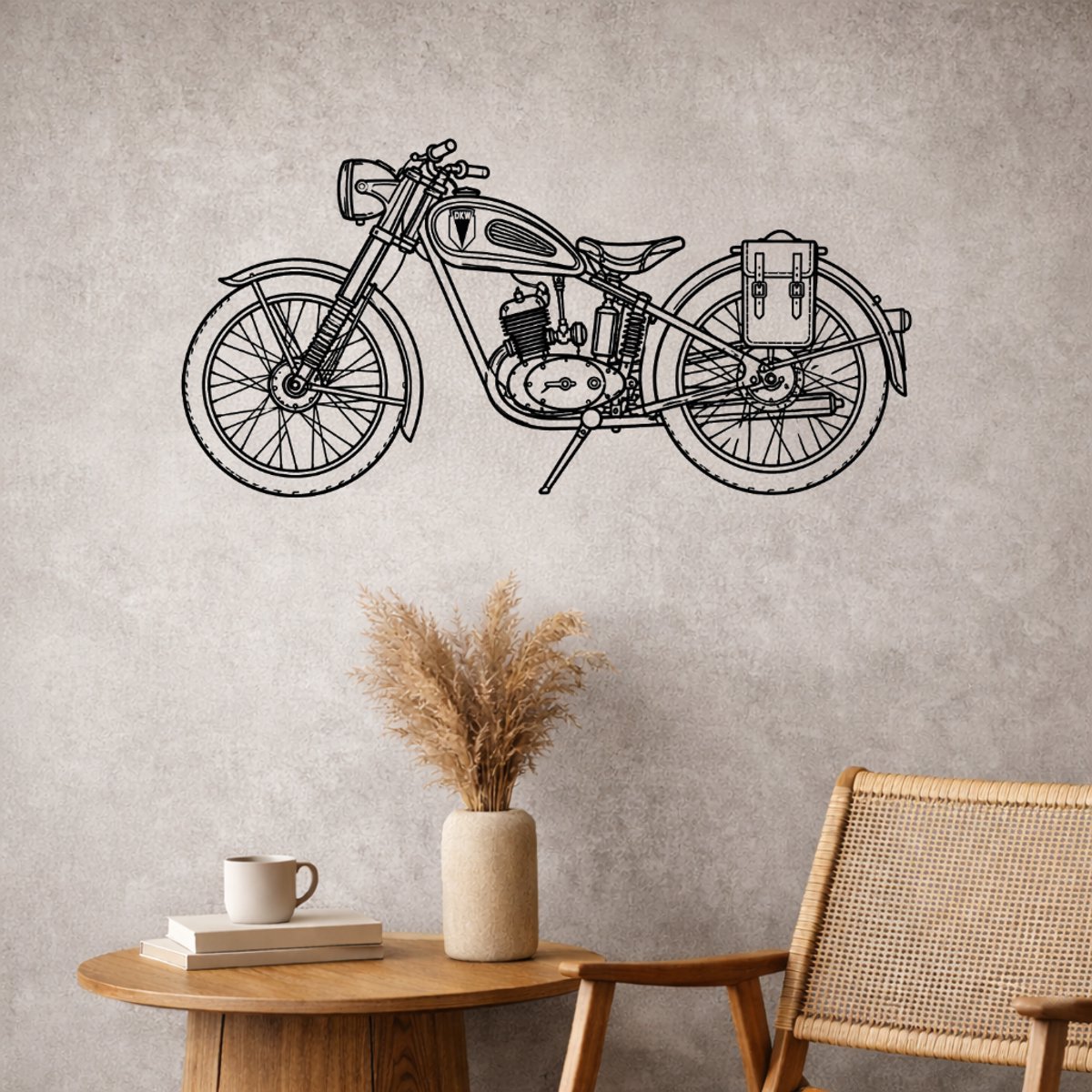 BR2Laser DKW RT 125 – Wanddecoratie – Lasergesneden Hout – Motorkunst – 75 cm Breed