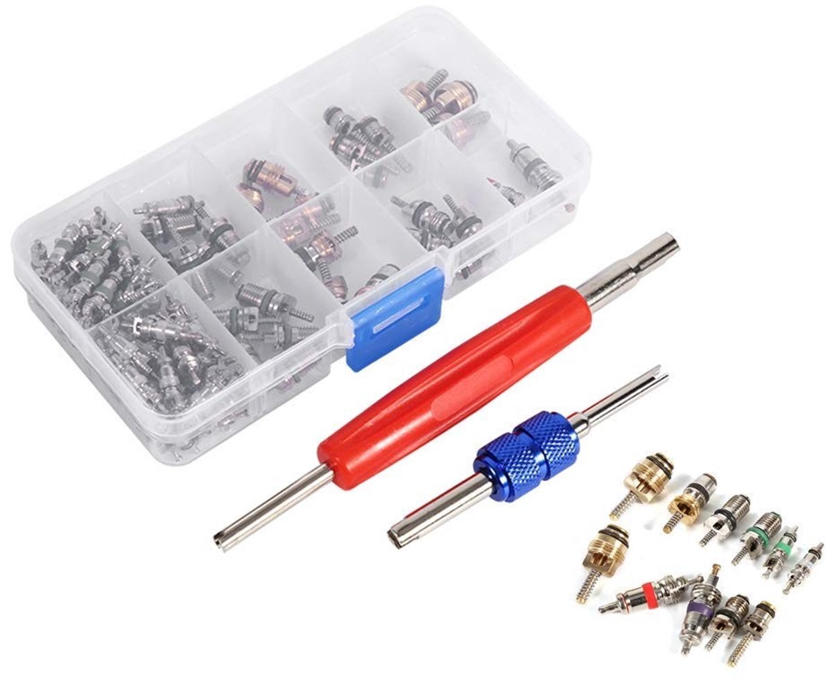 Store_7 - A/C Valve Remover Tool Kit - Ventielkern Verwijdertools - 100 Ventielkernen - Voor R134a en R12 - Professionele Gereedschapset - Auto - M...