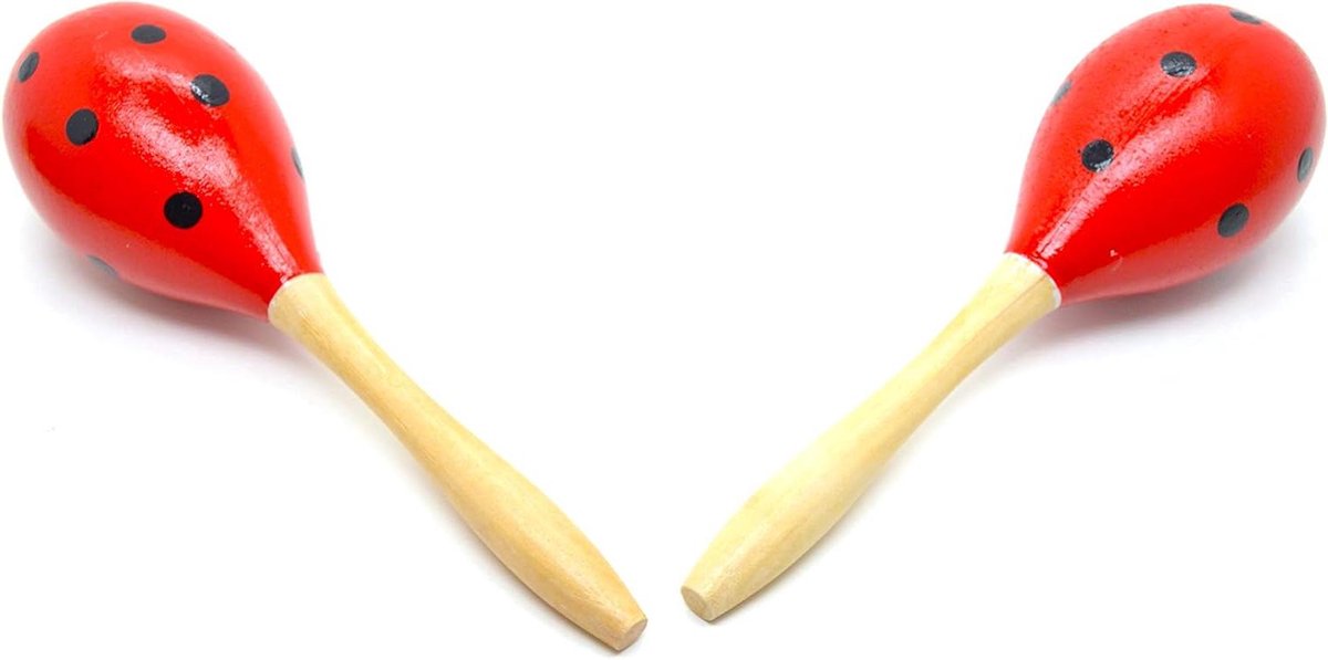 Houten Maracas - Muziekinstrumenten Rammelaars - Muziek Maken - Handgeschilderd Hout - 1 Paar - Rood Gestipt