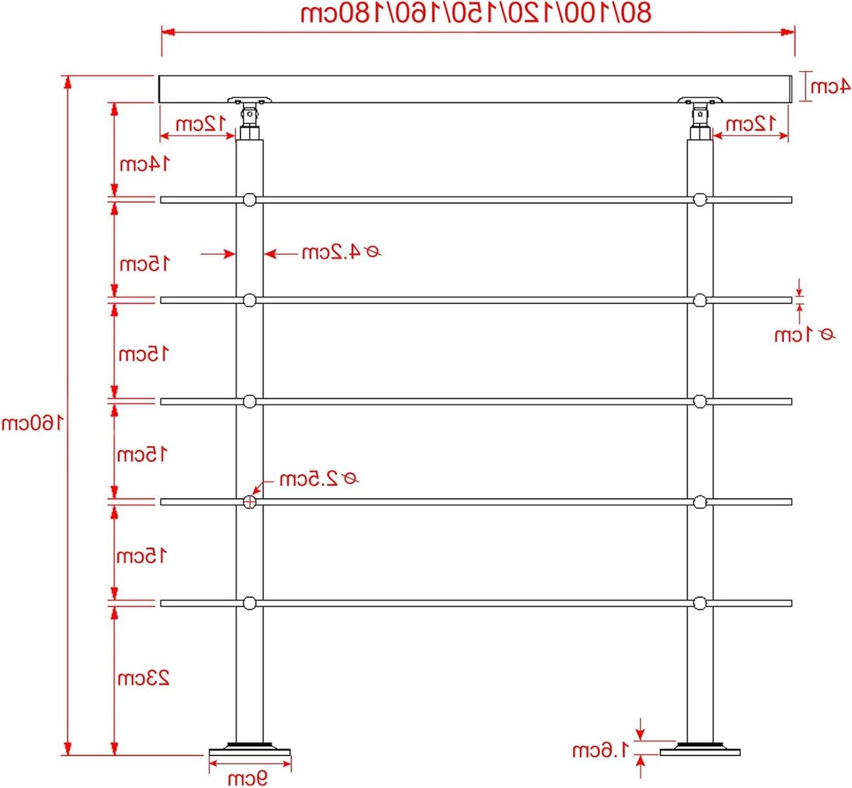 Trapleuning RVS - Balkonhek - Veiligheid Binnen - Montageklaar - 180 cm - Zilverkleurig