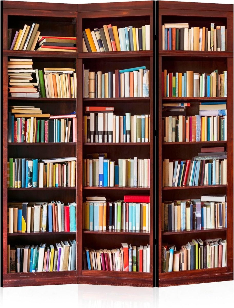 Kamerscherm 3 Panelen - Kamerverdeler Vouwscherm - Ruimte Indelen - Boekenkast Look - 135x