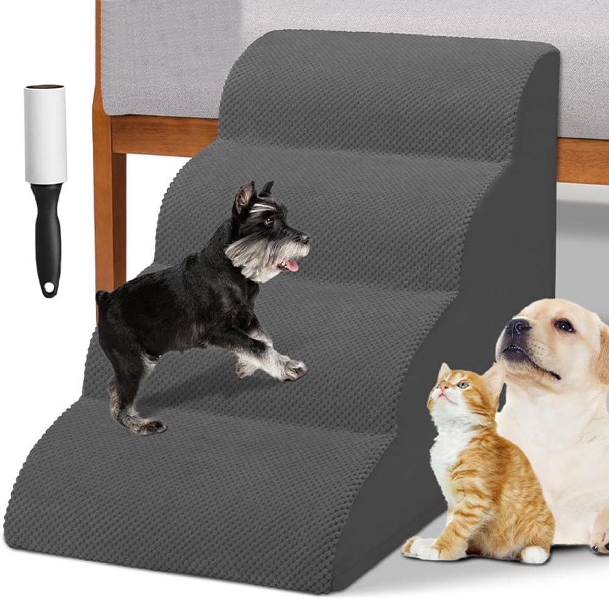 Huisdier trap - Honden ladder - Huisdieren helpen - Afneembare hoes - 72 x 40 x 52 cm - Grijs