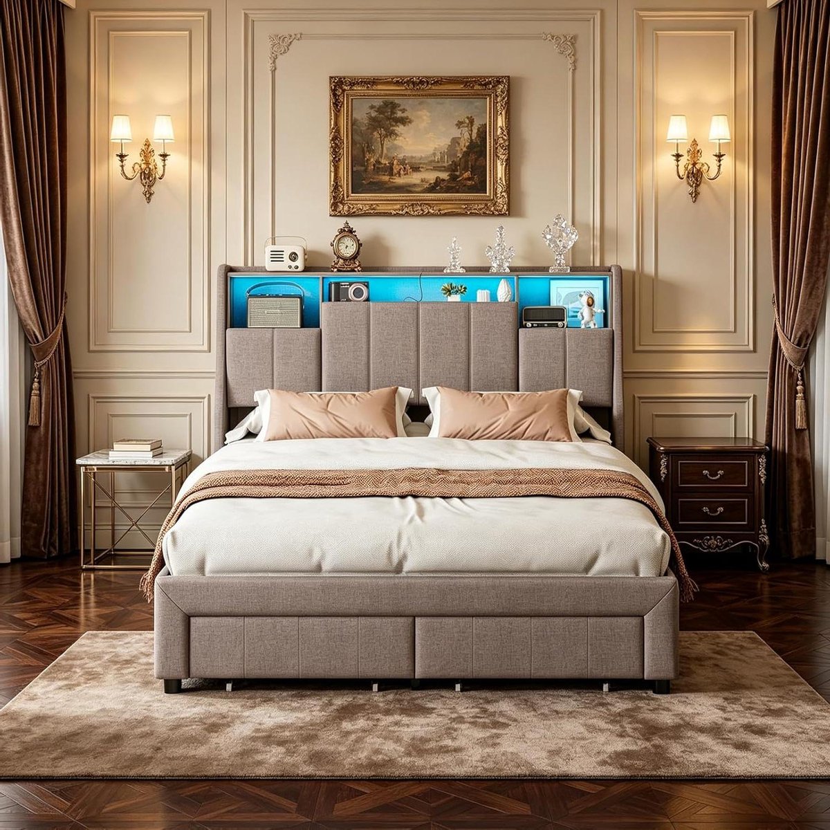 Gestoffeerd Bed - Tweepersoonsbed - Ontspannen Slapen - Met LED en USB - 140x200 cm - Grijs