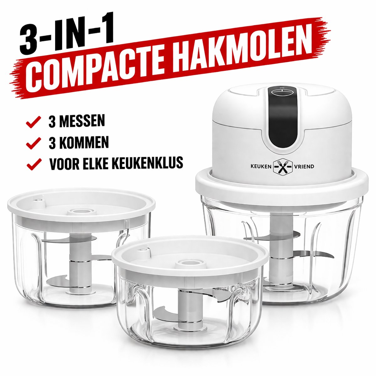 Bol.com Keukenvriend © - Hakmolen SET - 350 + 250 + 100ML - Hulpje in de keuken - Hakmolen elektrisch - Vaatwasbestendig - USB o... aanbieding