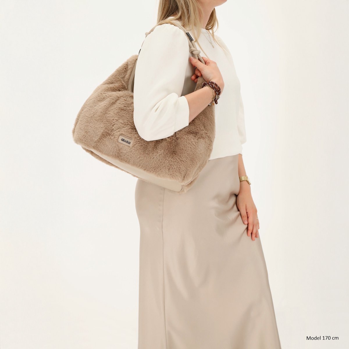 Charm London Oslo Schoudertas - Bonte Tas - Verstelbare Schouderband - Ritssluiting - Damestas - Crossbody - Taupe
