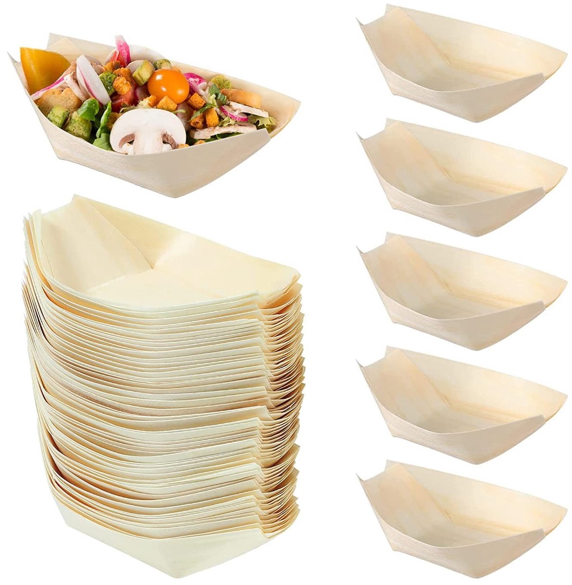 Dailygoods - 100 Wegwerpbare Bamboe Snackschalen voor Fingerfood