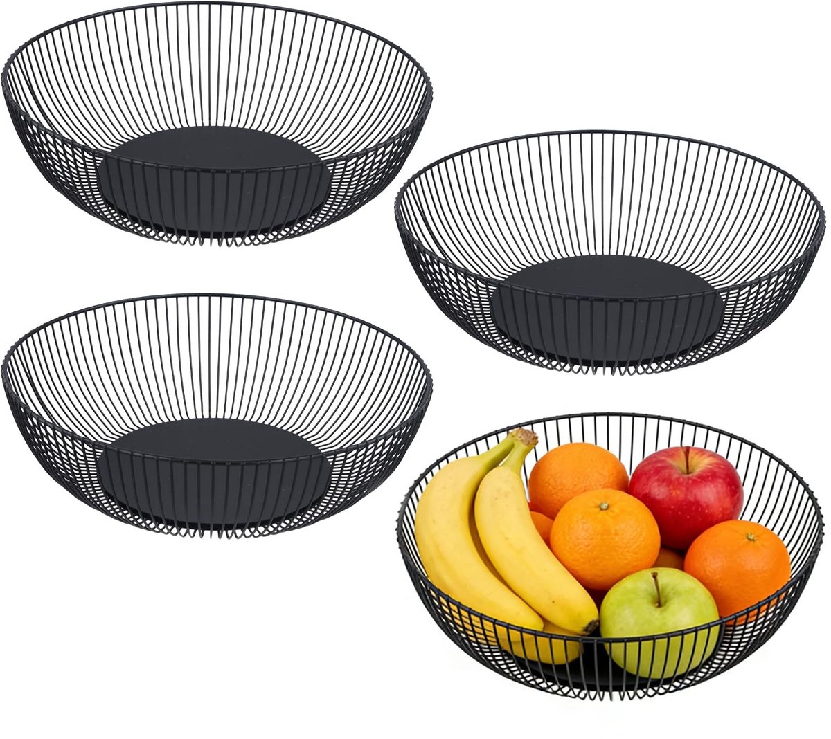 Dailygoods - Set van 4 Zwarte Metalen Fruitmanden voor Groenten en Snacks