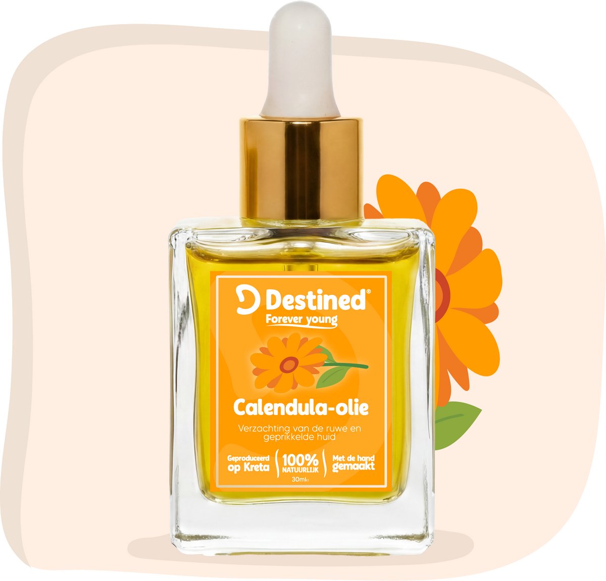 Destined® Calendula olie - 30ml - Goudsbloem olie - Voor Geïrriteerde Huid & Kleine Wondjes - Verzacht & Herstelt - Extra Mild - Ook Voor Baby's - 100% Natuurlijk & Handgemaakt in Griekenland - Huidolie/Body oil