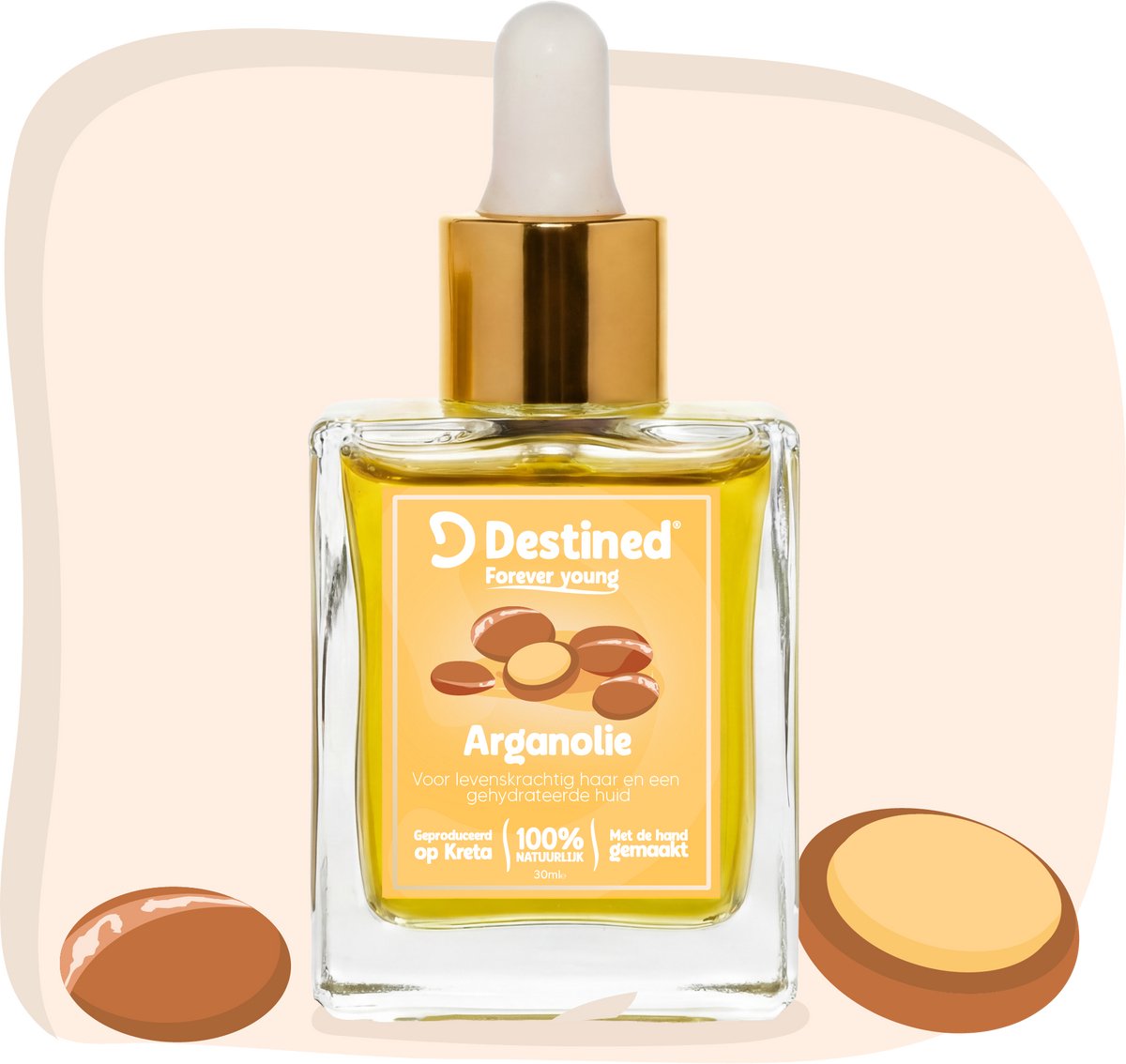 Destined® Argan olie - 30ml - Argan oil - Voor Haar, Huid & Nagels - Rijk aan Vitamine E - Hydrateert & Versterkt - Multifunctioneel - Anti-Aging Effect - 100% Puur Marokkaans Goud - Handgemaakt - Body oil/Haarolie
