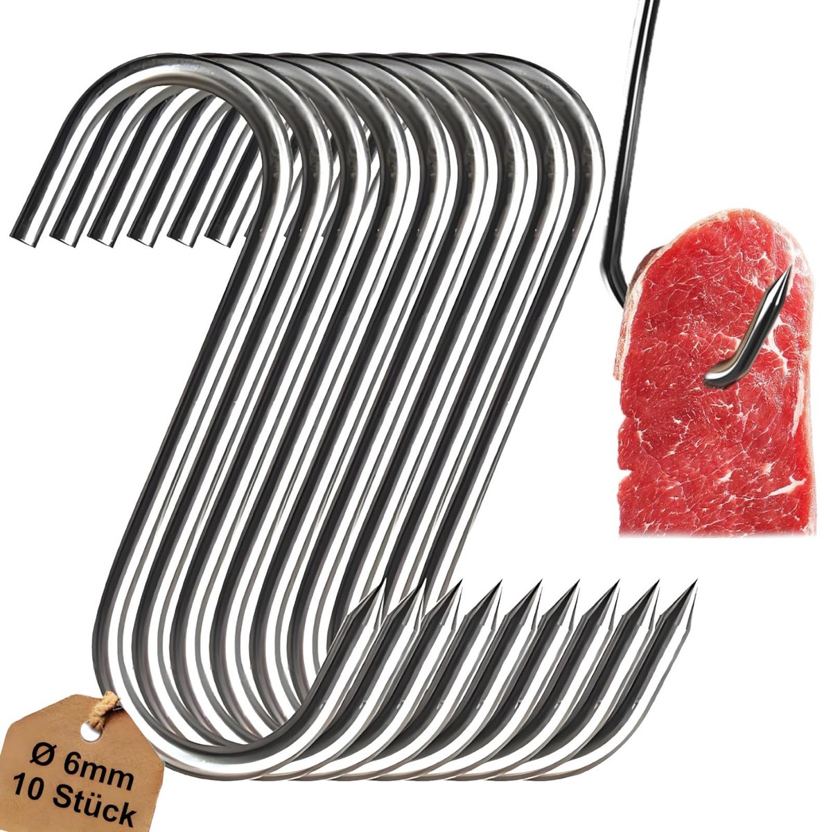 Dailygoods - 10 Stuks Roestvrijstalen Vleeshaken voor Vleesverwerking