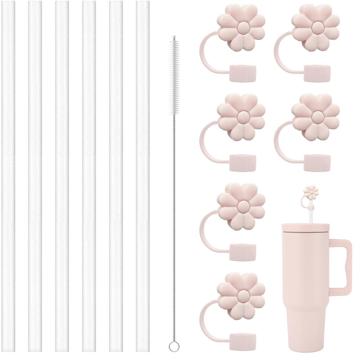 Dailygoods - Set van 13 Herbruikbare Siliconen Rietjes met Reinigingsborstel