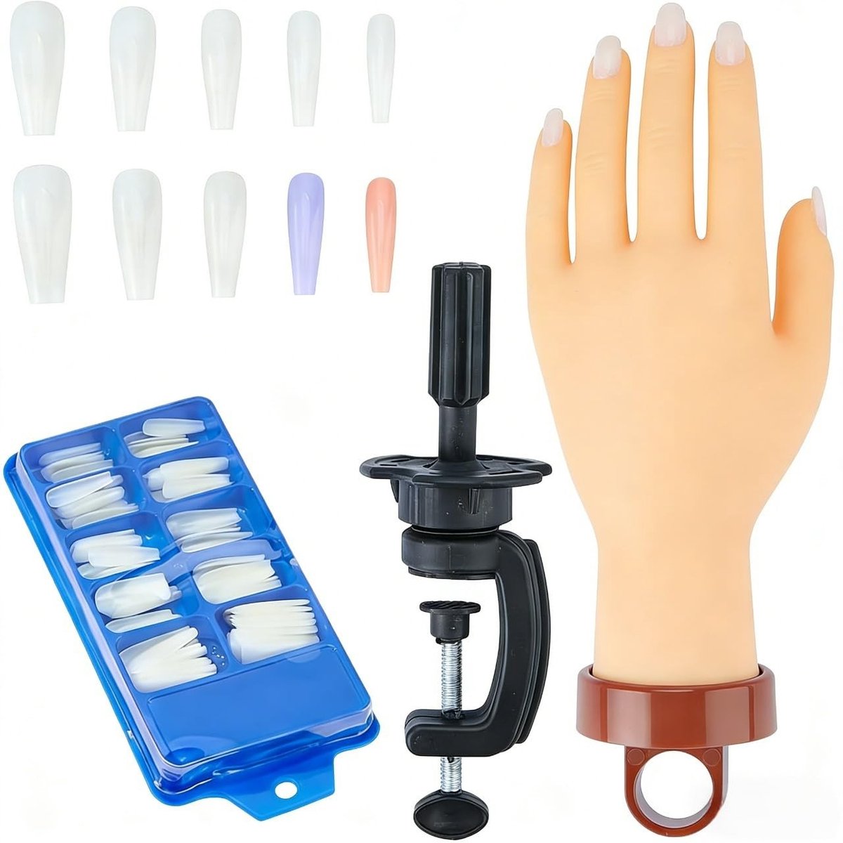 Dailygoods - Oefenhand voor Acrylnagels met 100 Trapeziumvormige Plastic Nageltips