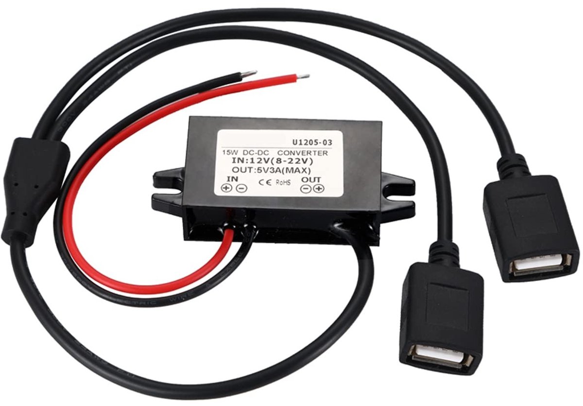 Dailygoods - USB Converter DC 12V naar 5V 3A met Dubbele Poorten