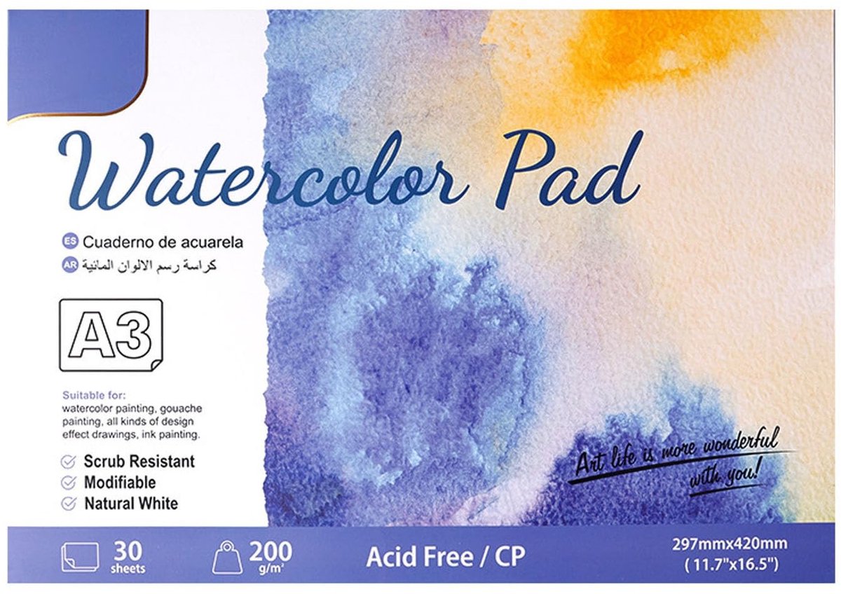 Dailygoods - Aquarelpapierblok 200 g met 30 Vellen