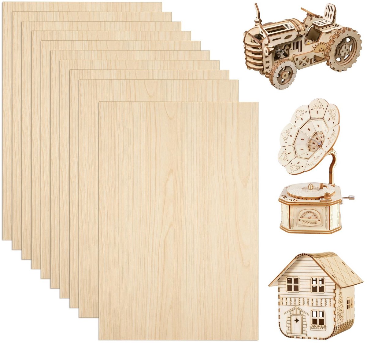Dailygoods - Set van 10 Multiplexplaten 300 x 200 x 2 mm voor Creatief Knutselen