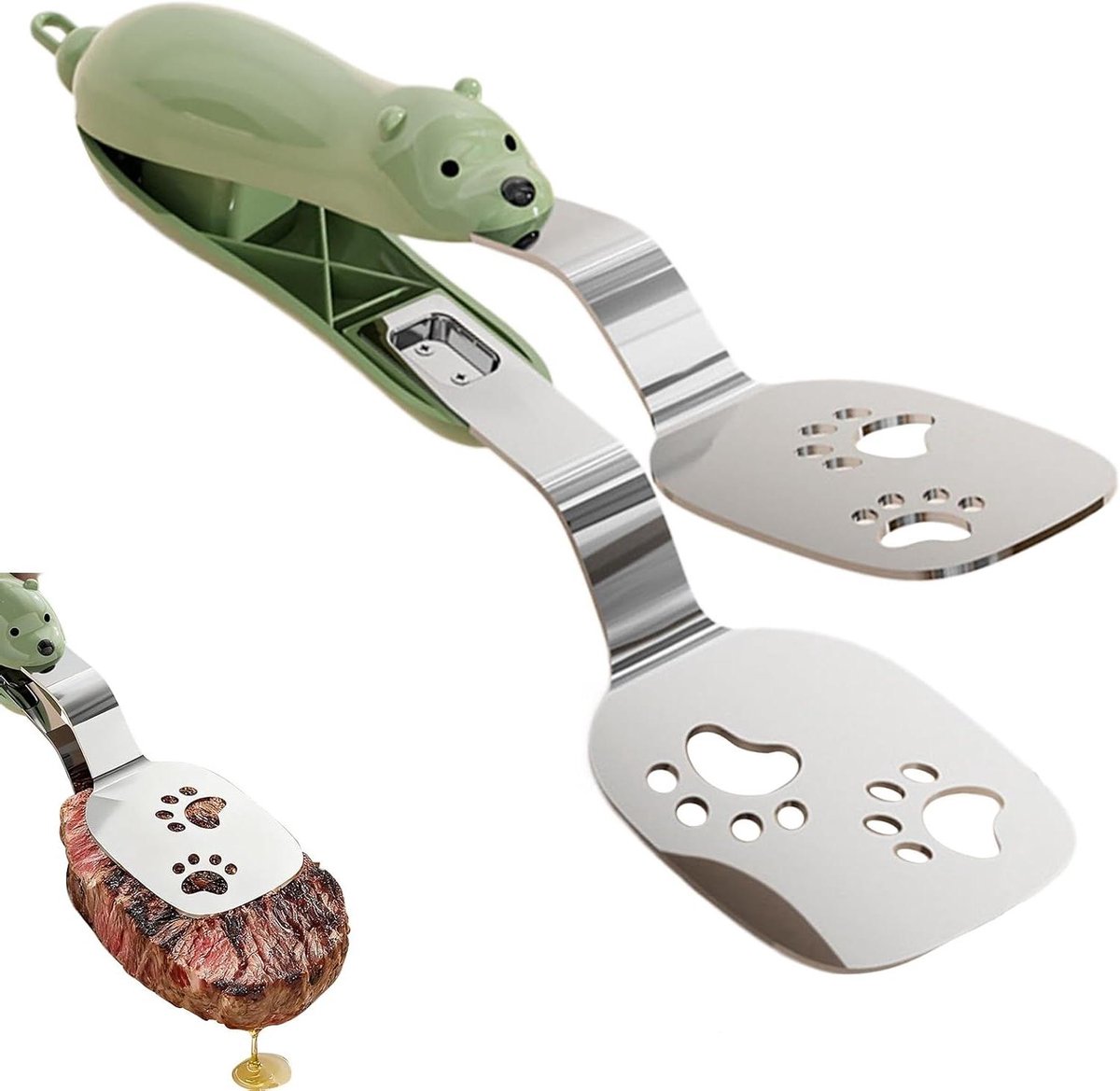 Kooktang RVS - Voedselklem Spatel - Eten Bereiden - Ergonomische Grip - 24 cm - Groen