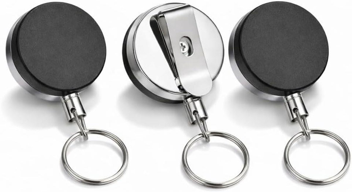 Badgehouders Set - Kaarthouders Intrekbaar - Personeel Identificeren - Duurzame Metalen Constructie - 3 Stuks - Zwart