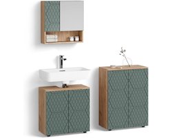 Livinity Badkamermeubel set "Ronco", Groen/gouden eik, 3 delen, met basiseenheid 60 cm