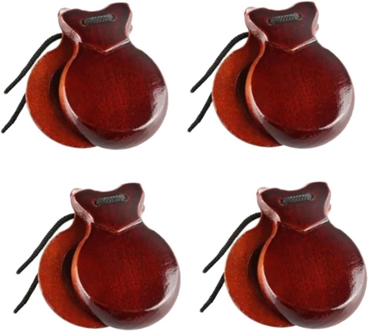 Castagnetten Set - Hand Percussie - Muziek Leren - Houten Materiaal - 4 Stuks - Bruin