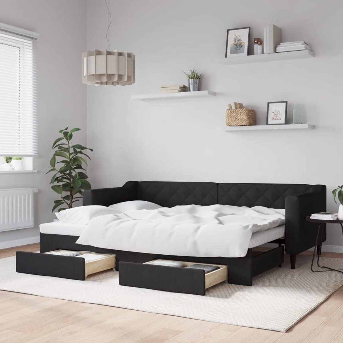 Uittrekbaar Dagbed - Logeerbed Sofa - Ruimte Besparen - Met Opbergruimte - 80x200 cm - Zwart
