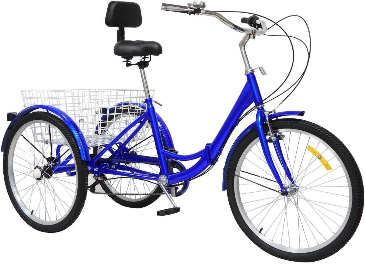 Inklapbare driewieler - Volwassen fiets - Boodschappen doen - 7 versnellingen - 24 inch - Blauw