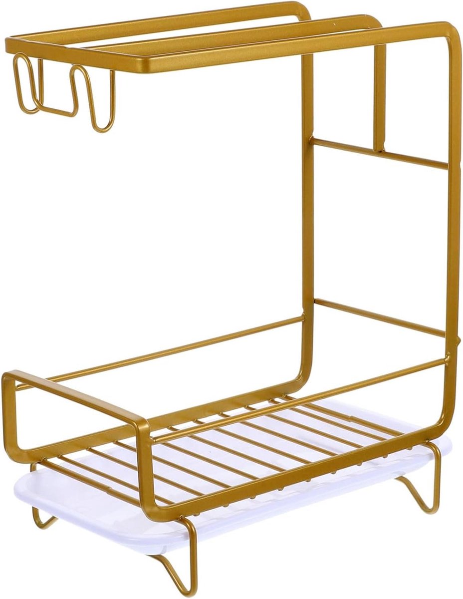 Keuken Afvoerrack - Sponshouder Organizer - Aanrecht Opbergen - Met Waterbak - 22 cm - Grijs