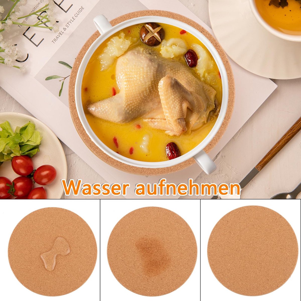 Dailygoods - Set van 8 Hittebestendige Kurk Pannenonderzetters