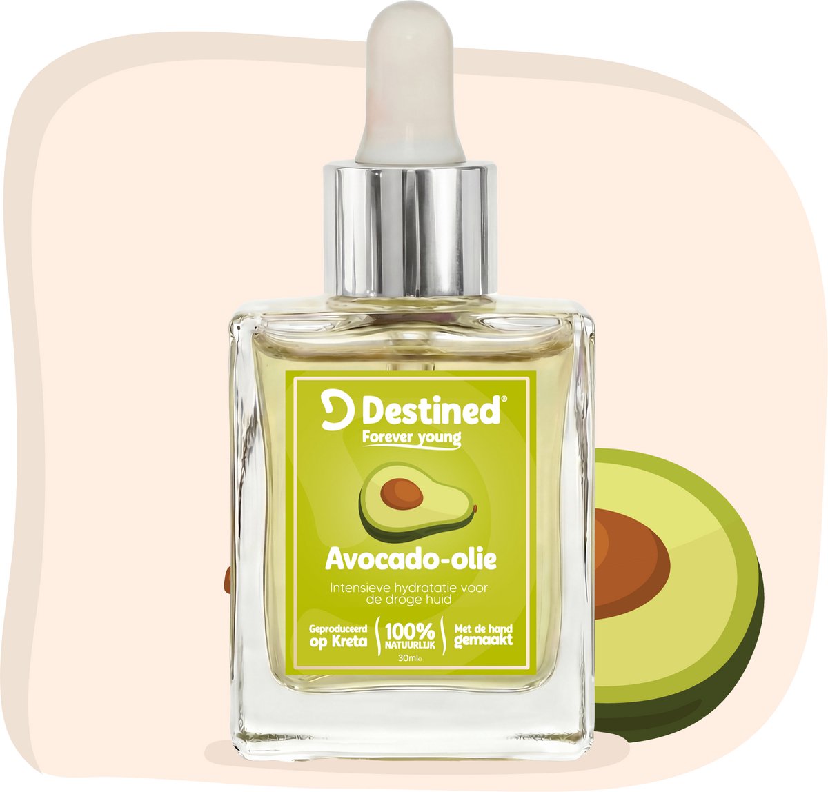 Destined® Avocado olie - 30ml - Voor Zeer Droge Huid - Rijk aan Vitamine C & E - Intensieve Hydratatie - Versterkt Huidbarrière - Anti-Aging Effect - 100% Puur & Natuurlijk - Handgemaakt in Griekenland - Body oil