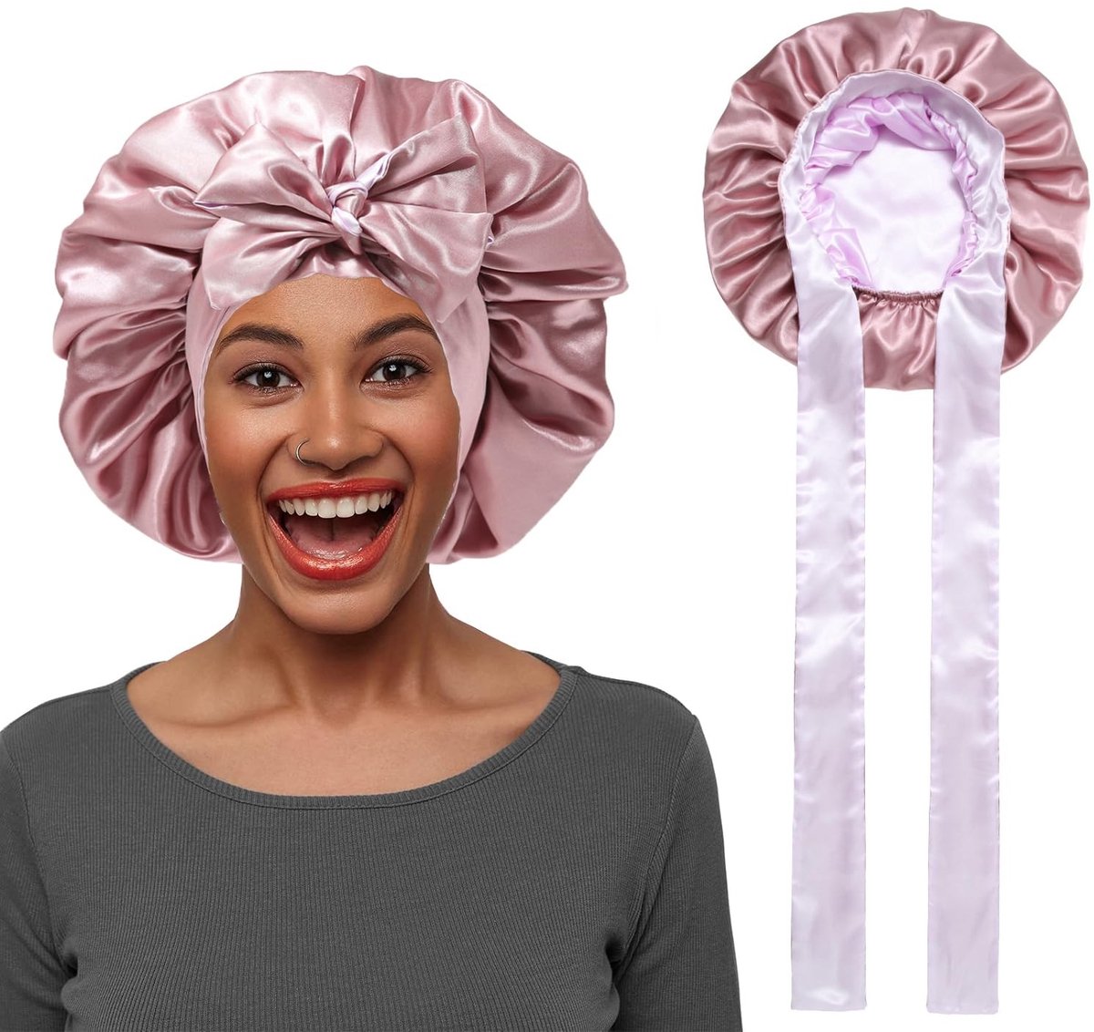Dailygoods - Cosensi - Verstelbare Satijnen Slaapmuts voor Dames en Meisjes in Roze