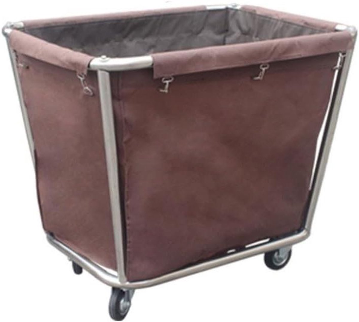 Wasmand Trolley - Roller Wagen - Kleding Sorteren - Roestvrij Staal Frame - 90x65x80 cm - Bruin