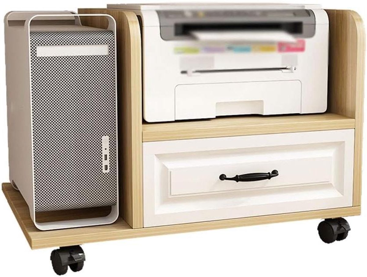 Printerstandaard - Opbergrek - Kantoor Organiseren - Mobiel Met Lade - 30 inch diameter - Beige