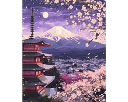 NEWENMO Painting by Number for Adults,Mount Fuji and Temple Drawing Kit,Cherry Blossom Complete Hand Painted Oil Painting for Beginners 40x50cm