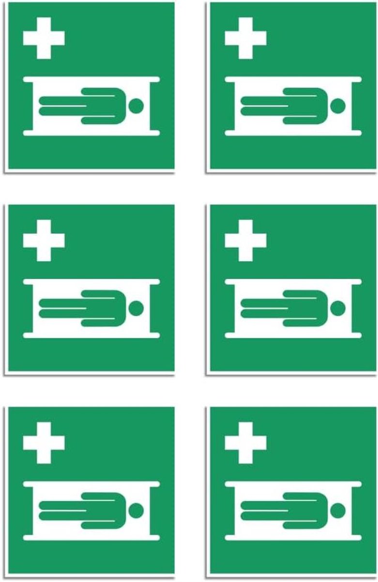 Ziekendrager, reddingstekens: E013 - DIN EN ISO 7010 / ASR A1.3 - sticker: 5 cm, 6 stuks