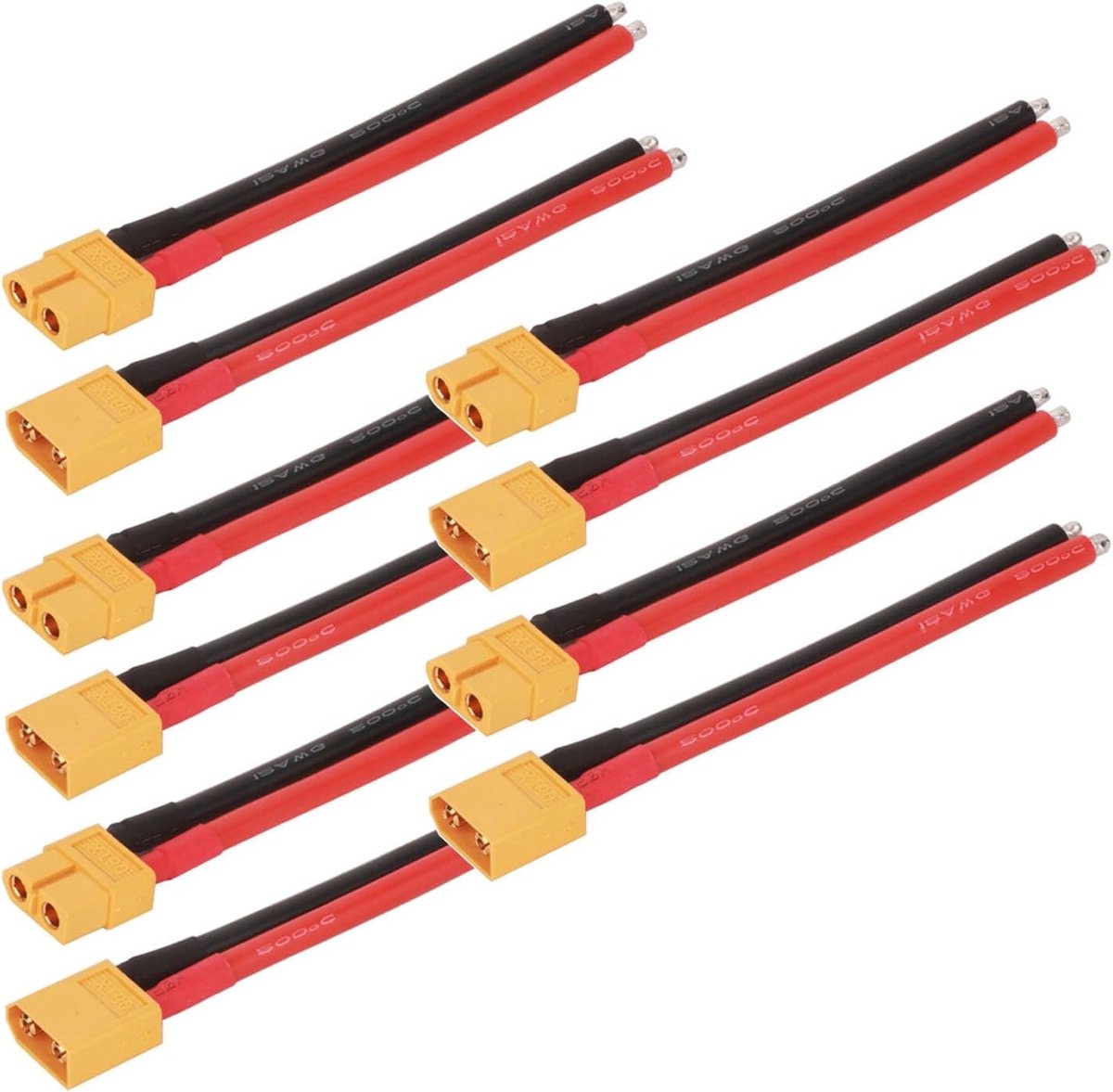 5 Paar XT60 Stekkers, Mannelijk en Vrouwelijk met 10cm 12AWG Silicondraad, Ideaal voor RC Lipo Batterijen en Drones