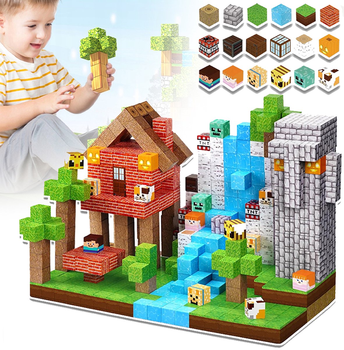 150pcs Magnetische Blokken - Magnetische Bouwstenen - Magneetkubussen Speelgoed Stapelen - Bouwen Boswereldset - Stem Montessori Zintuiglijk Speelgoed Voor Kinderen Jongens Meisjes Leeftijden 4-8 Pasen Verjaardagscadeaus