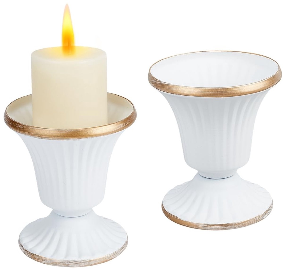 Dailygoods - Set van 2 Vintage Kandelaarhouders Wit Metaal voor Tafel Decoratie