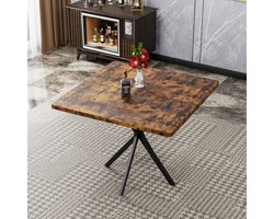 MODFU Vierkante Eettafel - Ruimtebesparend En Stabiel - Moderne Stijl - Voor Keuken En Eetkamer - MDF En Metaal - Bruin - 98 X 98 Cm