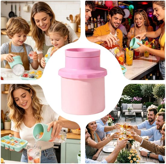 IJsbal Maker - Vriezer Emmer - Dranken Koelen - Luchtdicht Deksel - 10 x 10 x 13 cm - Roze — afbeelding 4