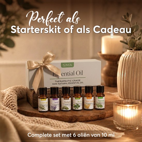 SIMIA Premium Essentiële Oliën Set 100% Natuurlijk - Aromatherapie - olie voor aroma diffuser - 6 x 10ml