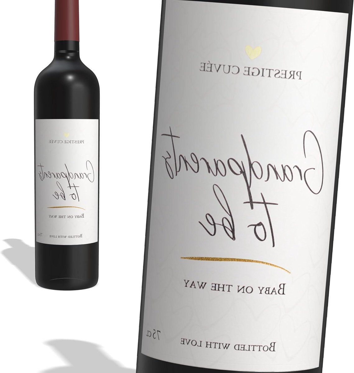 Wijn Etiket - Aankondiging Fles - Grootouders Verrassen - Luxe Grand Cru Stijl - 8x12cm - Wit