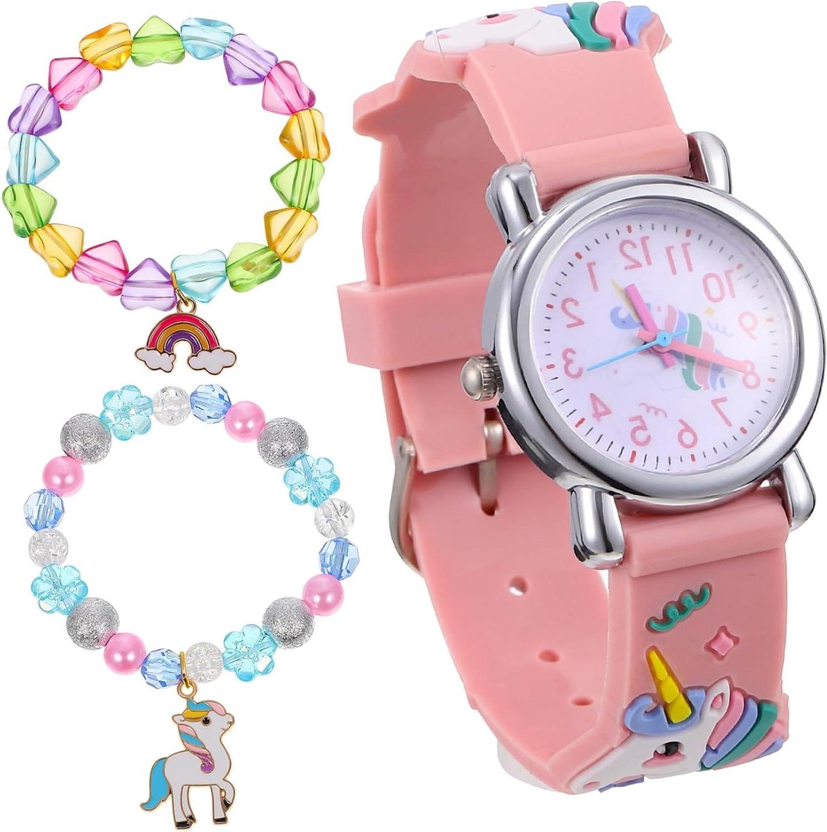 Kinderhorloge Set - Horloge Armband - Dagelijks Gebruik - Unicorn Bedeltjes - 20.5 cm - Meerkleurig