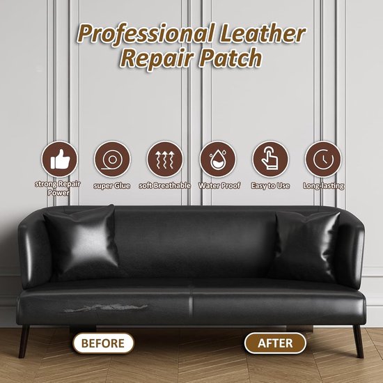 Zelfklevende Kunstleer Reparatiepleister Voor Leer Zelfklevende Reparatieset Voor Scheuren In Leer Vinyl Reparatietape Voor Bekleding, Herstofferen Van Leren Patches Voor Meubels Bankstoelen Autostoel — afbeelding 3