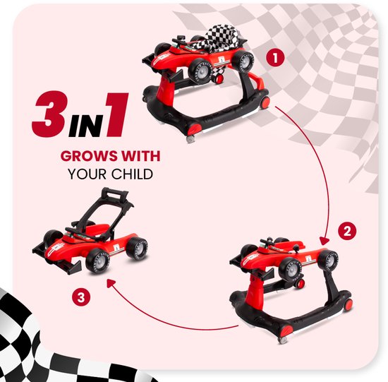 sun baby Loopstoel, baby walker vanaf 6 maanden, verstelbare hoogte, geluiden, lichten, spiegels - Rood van Sun Baby — afbeelding 5