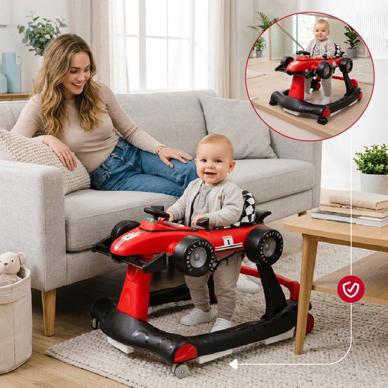 sun baby Loopstoel, baby walker vanaf 6 maanden, verstelbare hoogte, geluiden, lichten, spiegels - Rood van Sun Baby — afbeelding 4