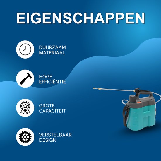 8L Elektrische Tuinsproeier - Draagbare Druksproeier met Uitschuifbare Lans en Oplaadkabel - Geschikt voor Tuinieren, Landbouw en Ongediertebestrijding - Blauw — afbeelding 2