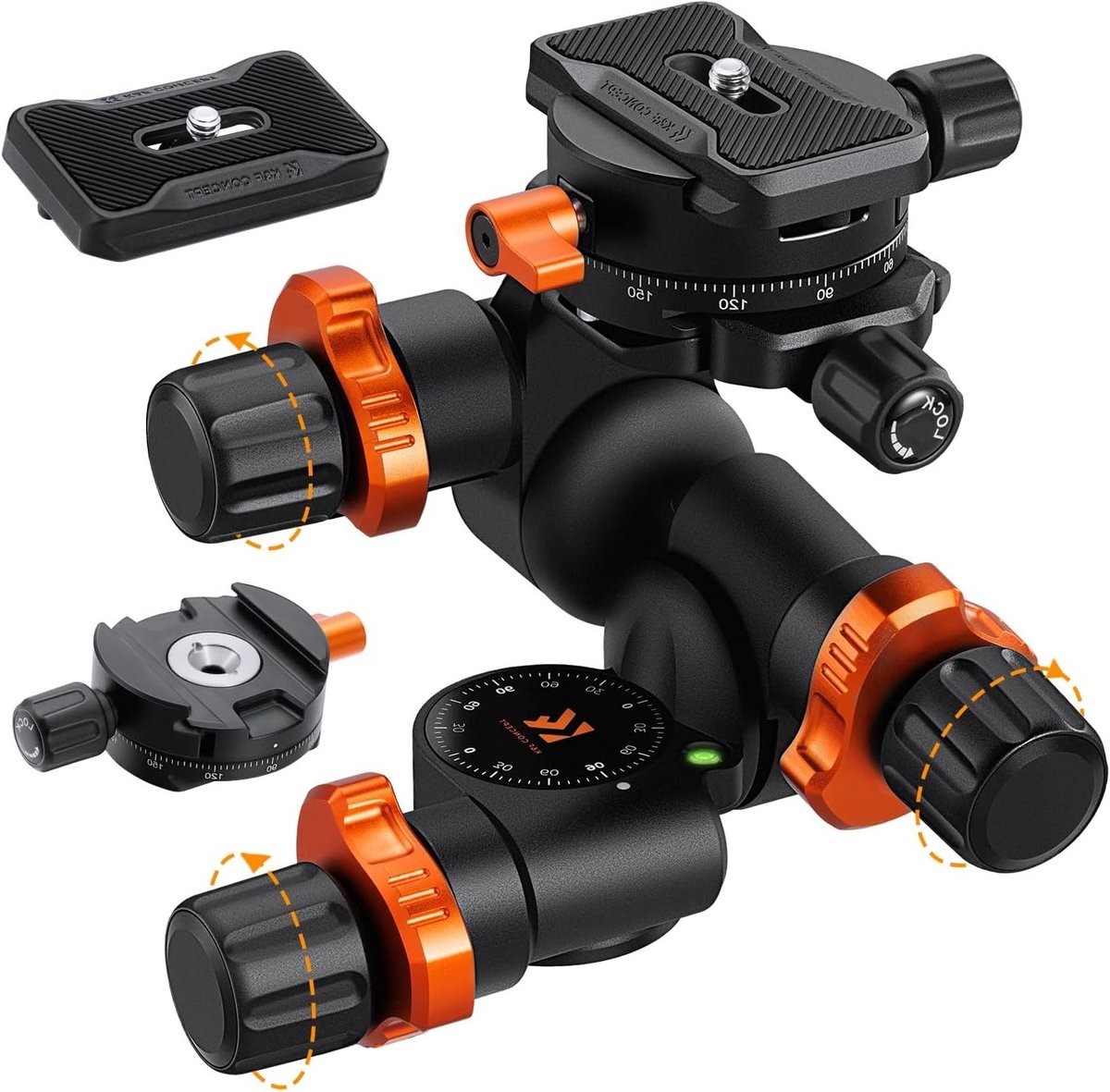 Geared Tripod Head met 360° Panoramic Functie, 3-Way Ball Head en Snelle Bevestigingsplaat, 6kg Draagcapaciteit voor Macro-, Sterren- en Commerciële Fotografie