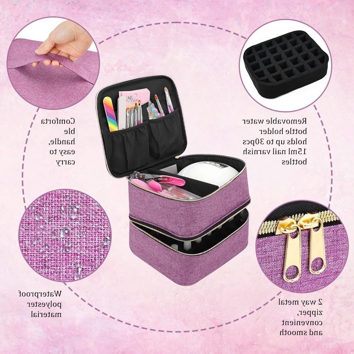Dubbele Cosmetica Tas in Paars, Stijlvol en Ruim, Ideaal voor Make-up en Reizen